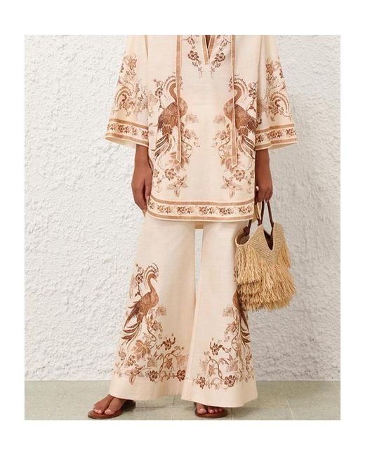 Zimmermann Natural Embroidered Trousers