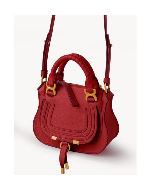 Chloé Red Debossed-Logo Leather Shoulder Bag