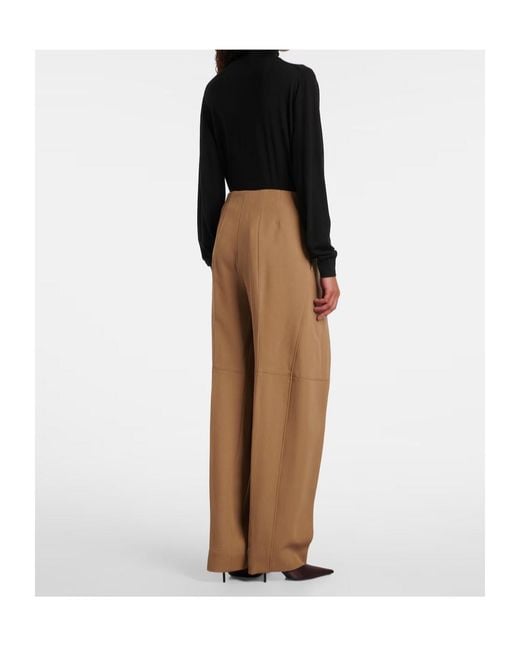 Victoria Beckham Natural High-Rise Virgin Wool Wide-Leg Pants