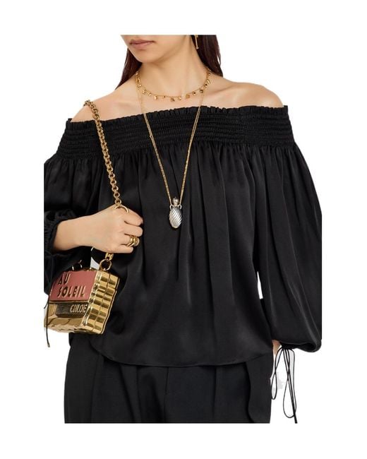 Chloé Black Off-The-Shoulder Silk Top