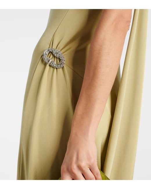 Victoria Beckham Green Embellished Satin Midi Dress