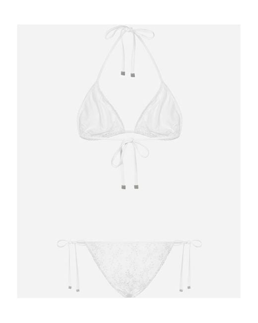 Dolce & Gabbana White Broderie Anglaise Triangle Bikini