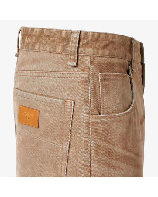 Fendi Natural Logo Patch Straight-Leg Long Jeans for men