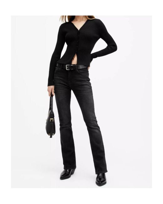 AllSaints Black Haldan Mid-Rise Bootcut Jeans