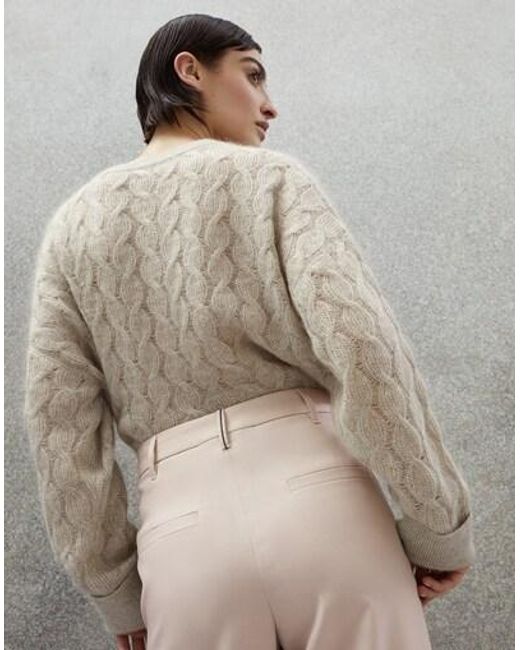 Brunello Cucinelli Natural High-Waist Pleated Trousers