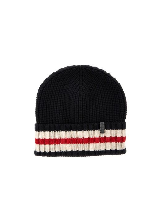 Brunello Cucinelli Black Stripe-Detailed Beanie