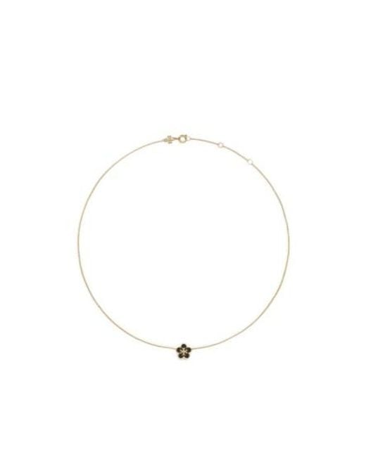 Tory Burch White Kira Flower Pendant Necklace