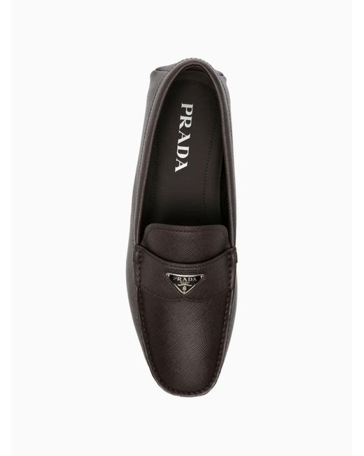 Prada Brown Triangle-Logo Loafers for men