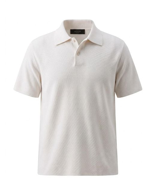 Gucci White Silk Cotton Polo Shirt With Embroidery for men