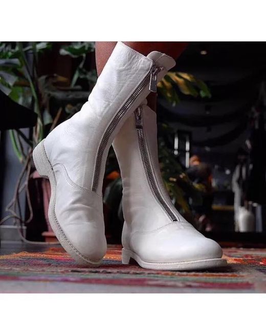 Guidi Natural Zip-Front Calf-Length Boots