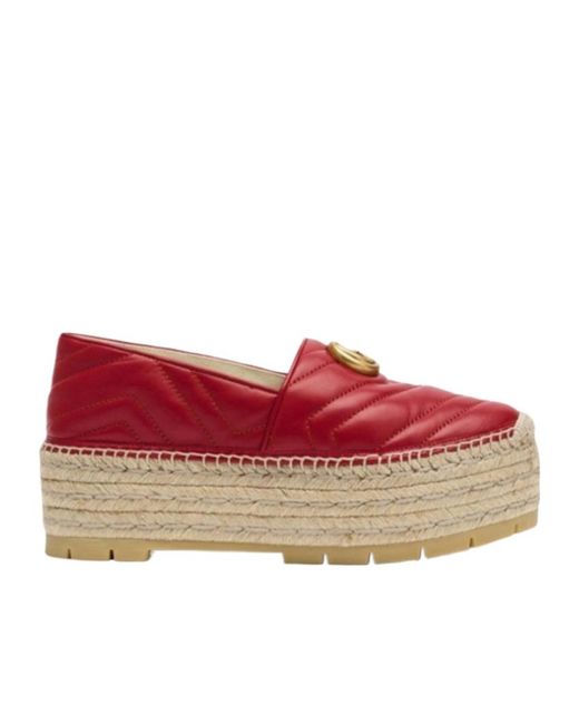 Gucci Red Gg Espadrille Platform Shoes