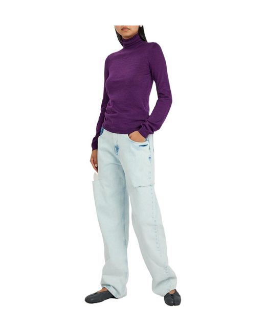 Maison Margiela Purple Roll-Neck Wool And Silk-Blend Top