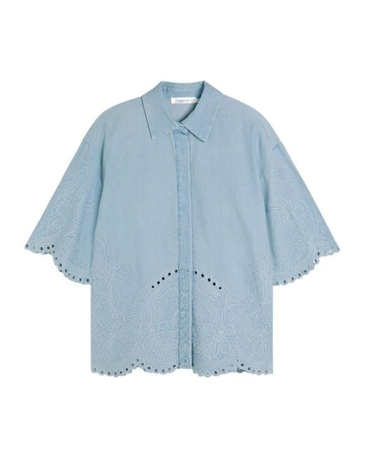 Zimmermann Blue Daylight Embroidered Denim Shirt