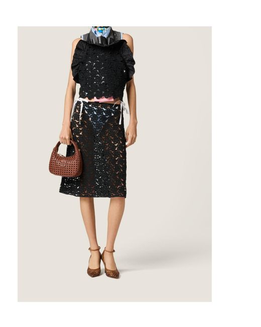 Miu Miu Black Macramé Pinafore Top