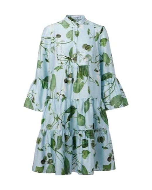 Erdem Blue Tiered Floral Cotton Minidress