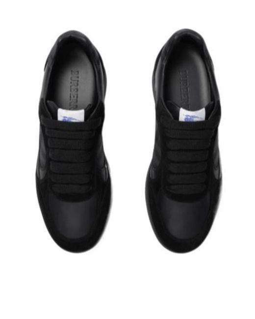 Burberry Black Leather Check Terrace Sneakers for men