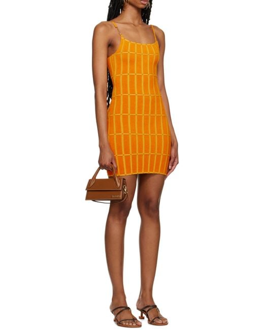 Jacquemus Orange La Robe Maille Malha Checked Mini Dress