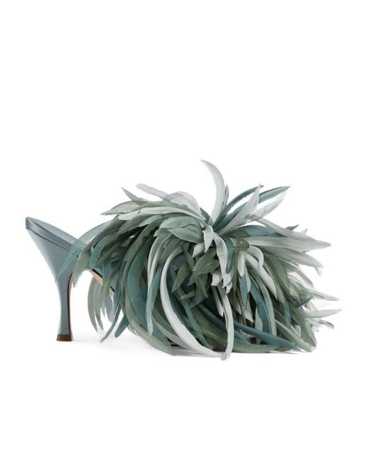 Gucci Green High Heel Embellished Slide Sandals