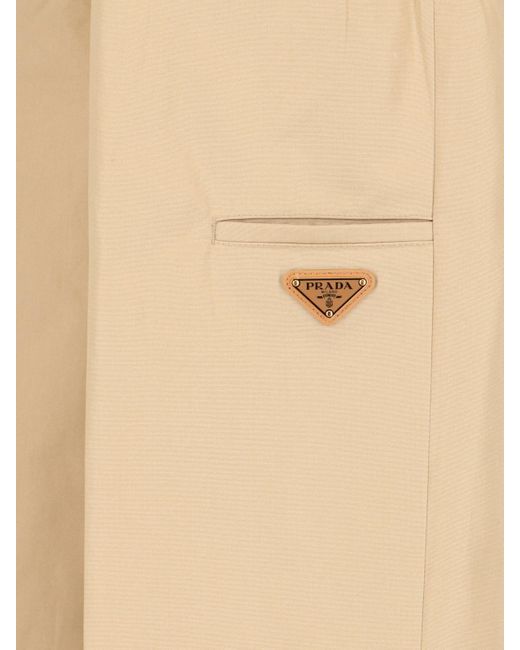 Prada Natural Triangle-Logo Plaque Wide-Leg Pants