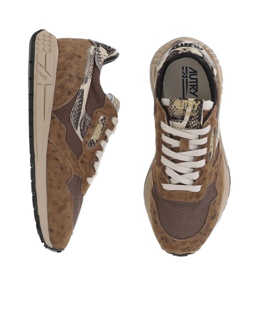Autry Brown Reelwind Low Panelled Leopard-Print Sneakers