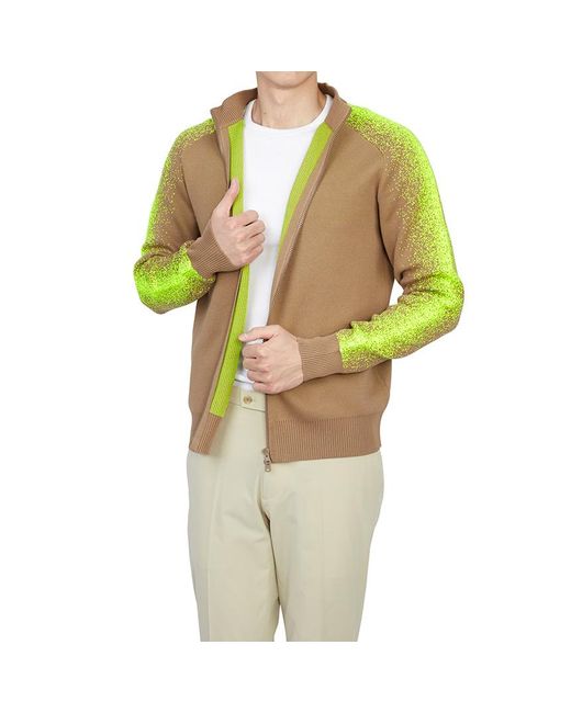 Herno Green Zip-Up High Neck Cardigan for men