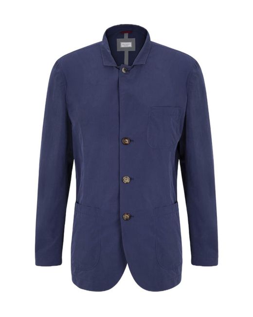 Brunello Cucinelli Blue Collared Long-Sleeved Casual Jacket for men