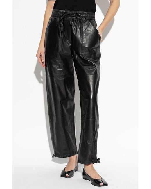 Jil Sander Black Drawstring Leather Trousers