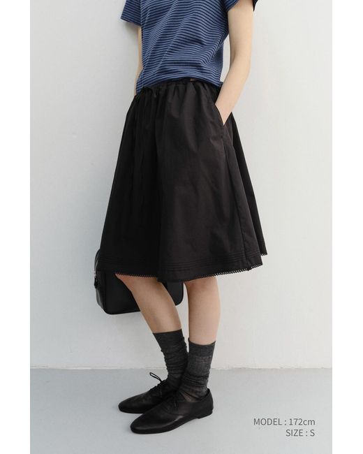 DUNST Black Lace-Trimmed Drawstring Midi Skirt