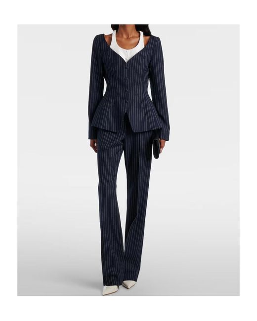 Mugler Blue Striped Long-Sleeve Casual Jacket