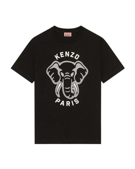 KENZO Black Loose-Fit Varsity Jungle Elephant T-Shirt