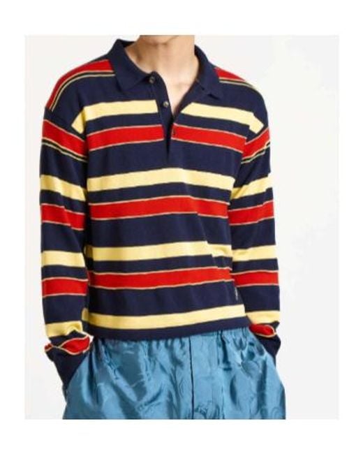 J.W. Anderson Blue Jw Anderson Knitted Striped Rugby Polo Top for men