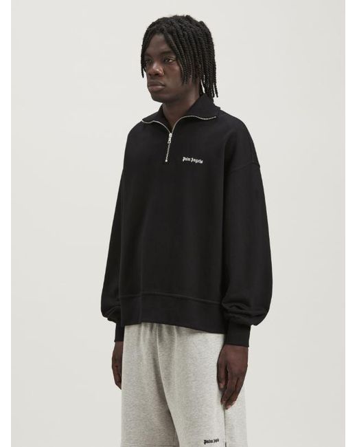 Palm Angels Black Logo-Embroidered Half-Zip Sweatshirt for men