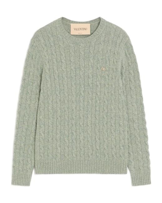 Valentino Green Cable-Knit Wool Sweater With Vlogo for men