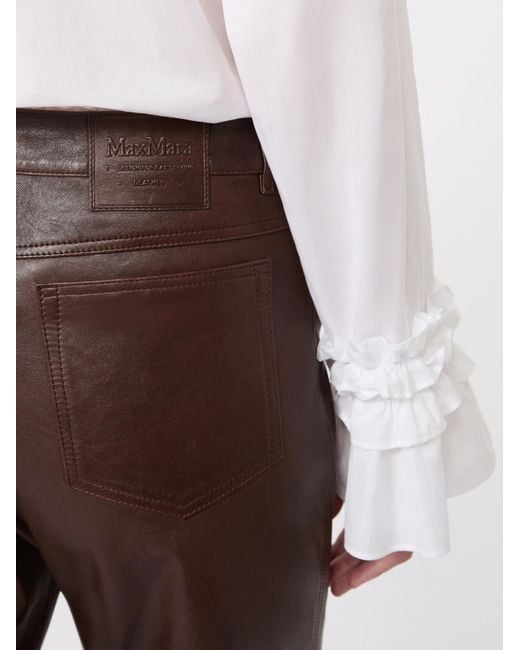 Max Mara Brown Leather Straight Trousers