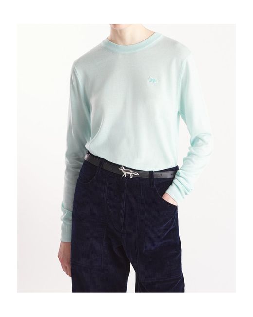 Maison Kitsuné Blue Round-Collar Long-Sleeve Hoodie