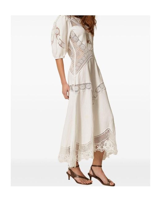 Twinset White Embroidered Lace Midi Dress