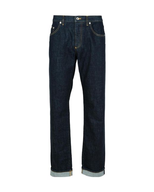 Dolce & Gabbana Blue Logo Plaque Straight Leg Jeans for men