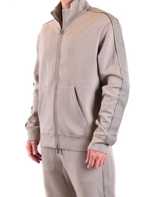 Emporio Armani Gray Logo-Jacquard Zip-Up Stretch-Cotton Sweatshirt for men
