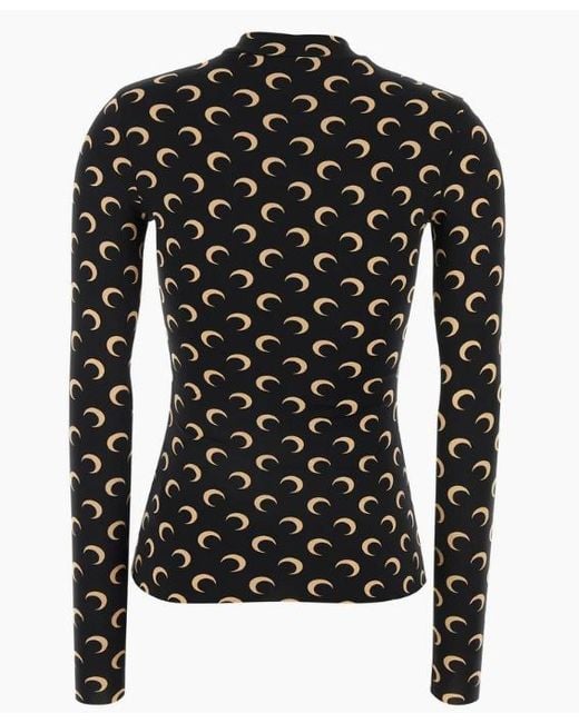 MARINE SERRE Black Crescent Print Turtleneck Long-Sleeved Top