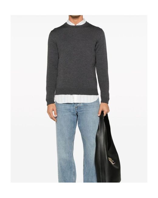 Zanone Gray Ribbed Virgin Wool Jumper for men