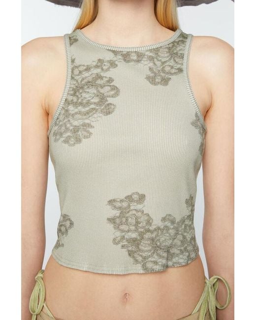 Acne Gray Lace-Print Ribbed Tank Top