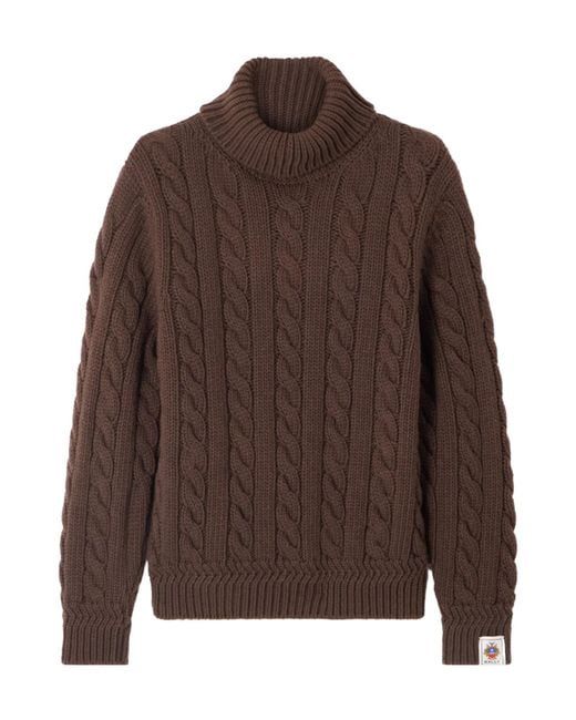 Bally Brown Cable-Knit Wool Turtleneck Sweater