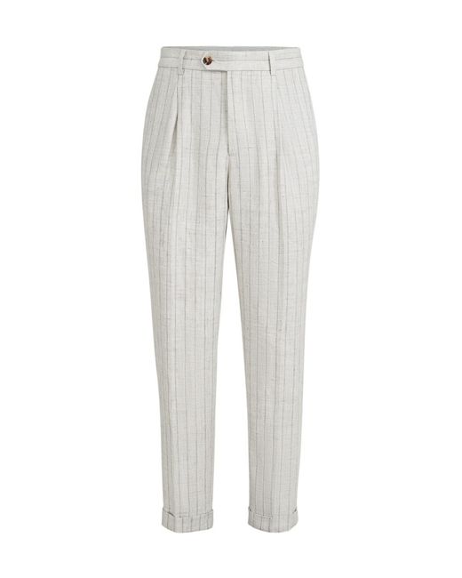 Brunello Cucinelli Gray Striped Pleated Trousers for men