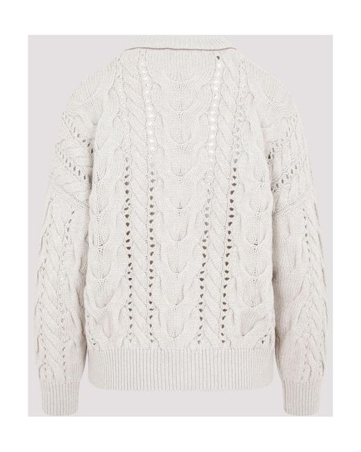 Brunello Cucinelli White Cable-Knitted Long-Sleeved Jumper