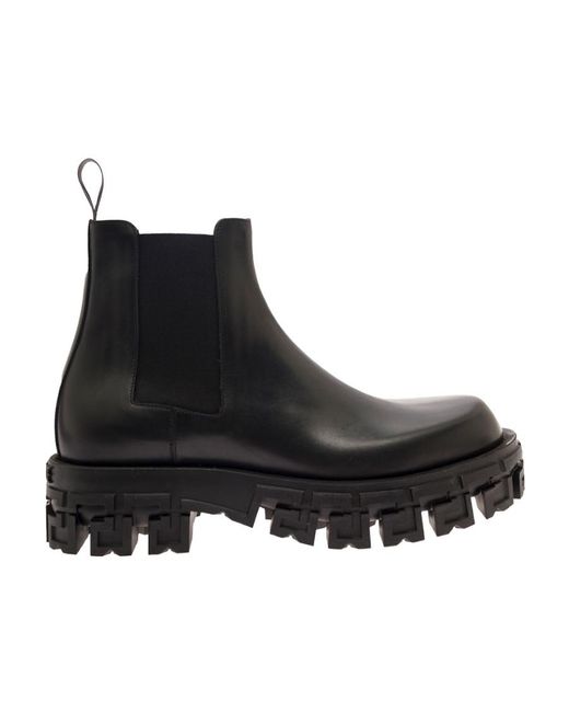 Versace Black Round Toe Ankle Boots for men