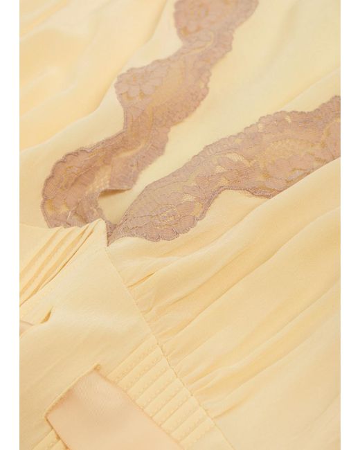 Rixo Yellow Lace-Trim Silk Top