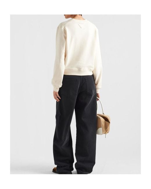 Prada White Cotton V-Neck Sweatshirt