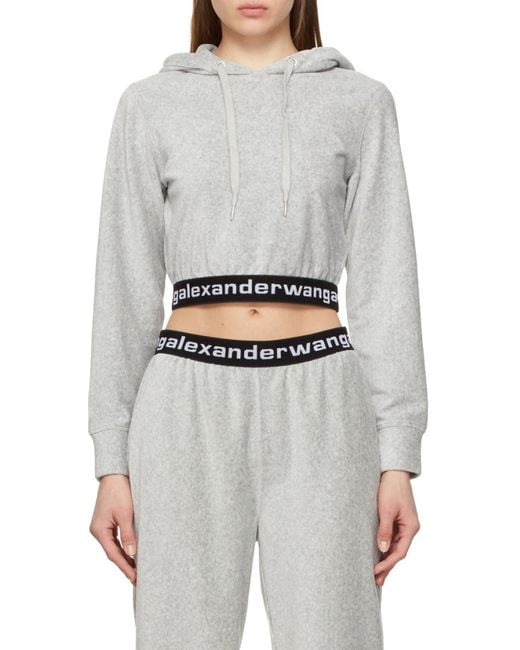 Alexander Wang Gray Elasticated Hem Cropped Hoodie