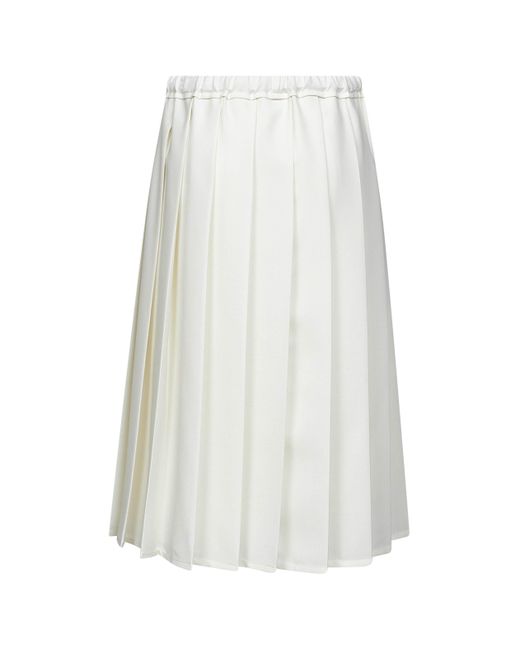 Brunello Cucinelli White Ivory Canvas Pleated Track Skirt