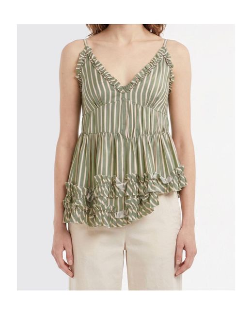 Dries Van Noten Green Cemil Ruffled Striped Top